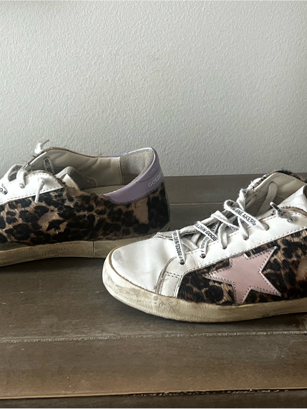 Golden Goose Leopard Print Low-Top Sneakers with Pink Star and Lavender Heel